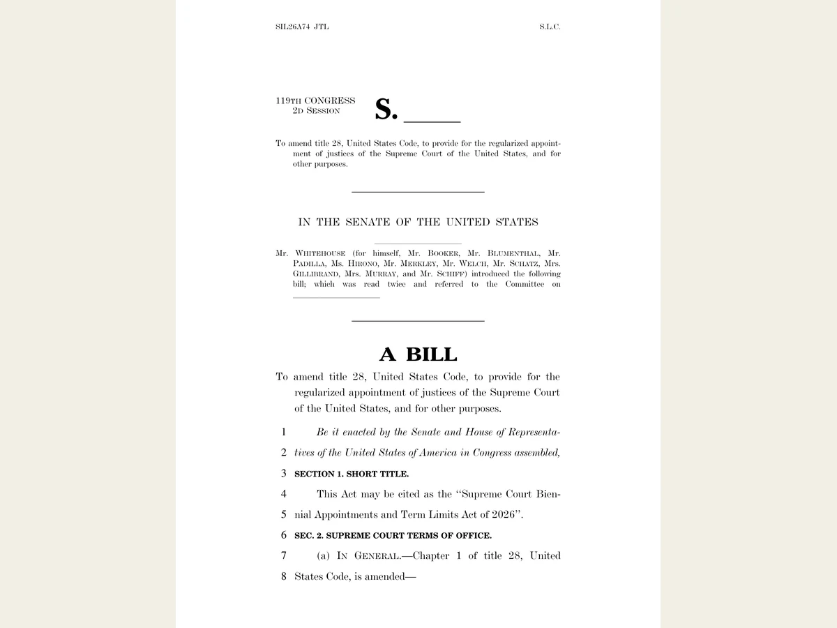 First page of a Senate legislative draft proposing regular Supreme Court appointments and term limits.