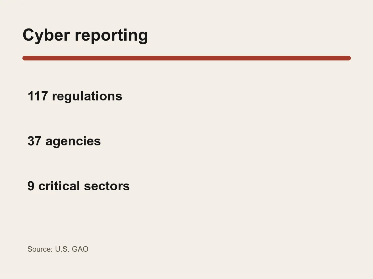Graphic lists 117 regulations, 37 federal agencies and nine critical-infrastructure sectors.
