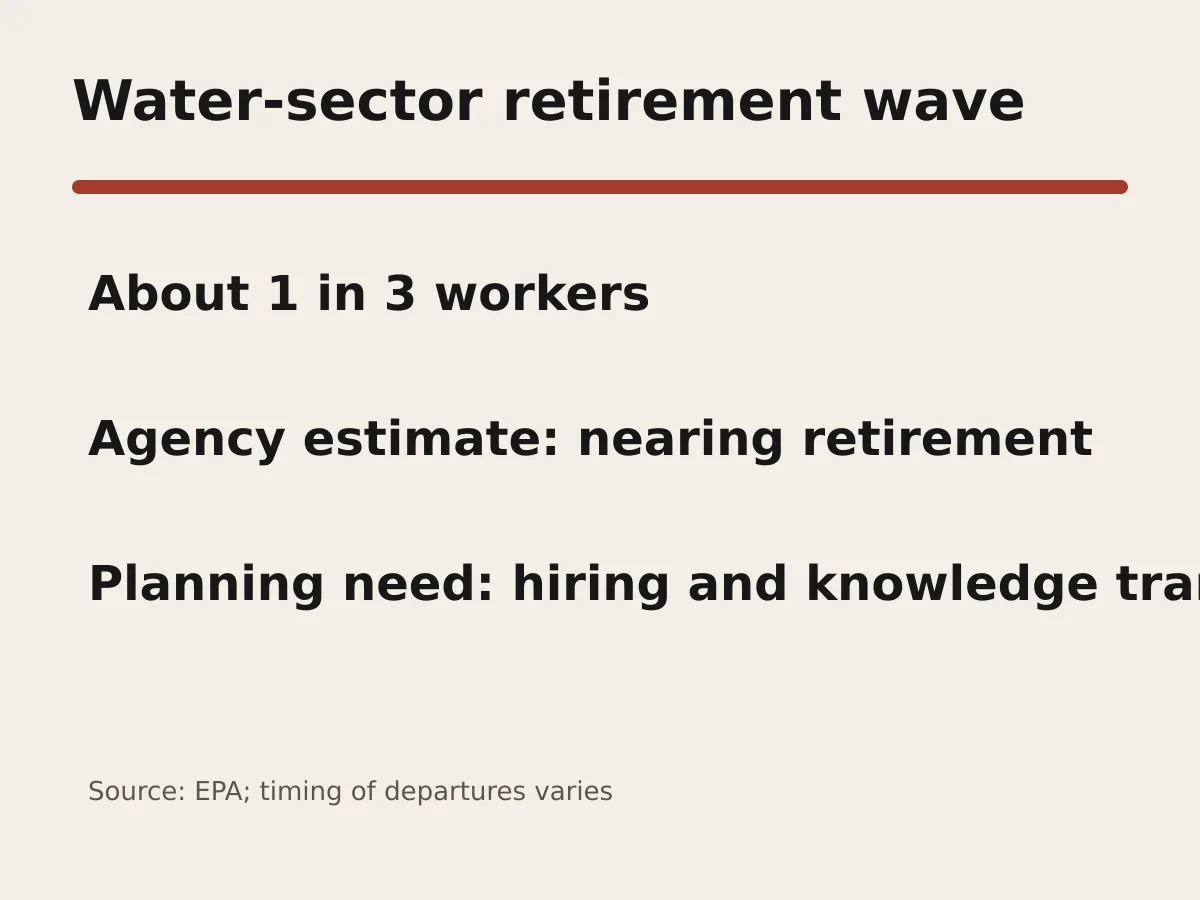 Graphic shows about one in three water-sector workers nearing retirement.